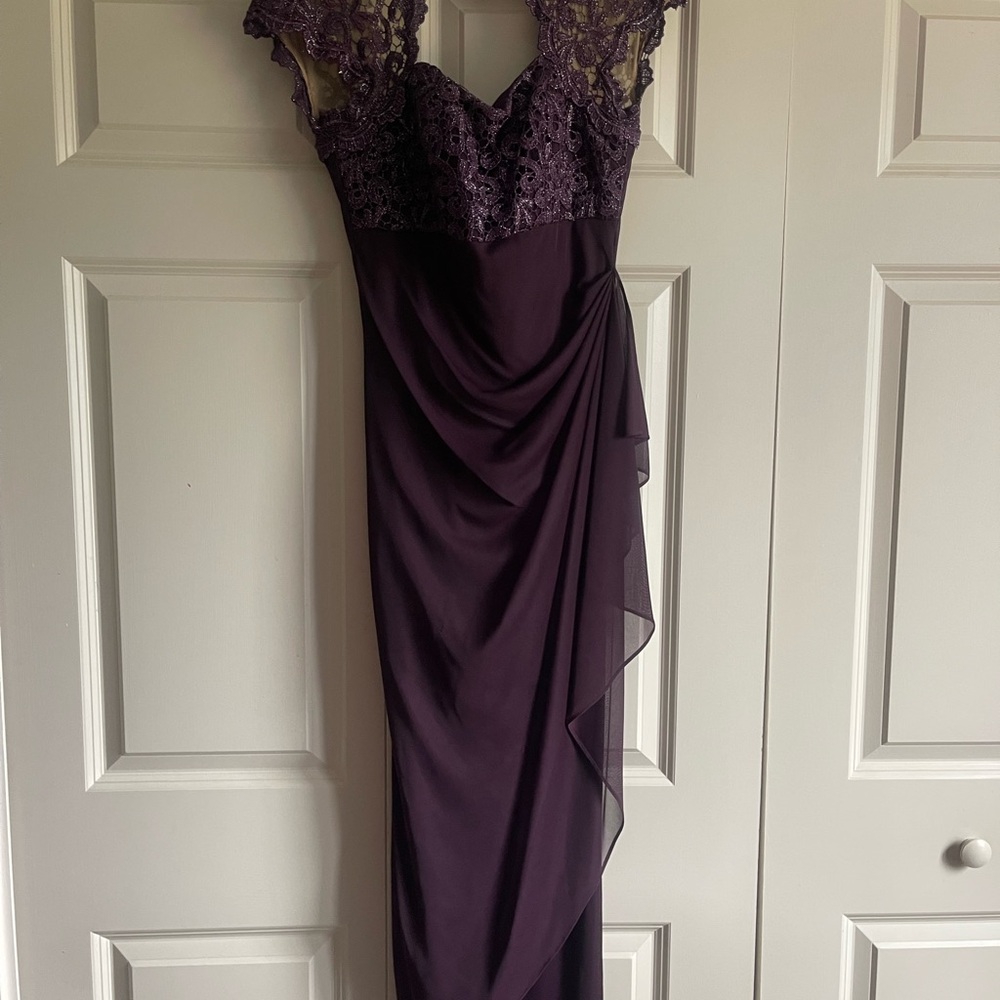Alex Evenings Purple Asymmetrical Ruched Gown